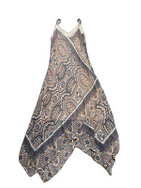 BCBGMaxAzria Cream and Navy Paisley V-Neck Asymmetrical Dress Sz Small